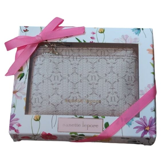 NWT Nanette Lepore Neutral Monogram Double Zip Pouch Wallet - Picture 2 of 5